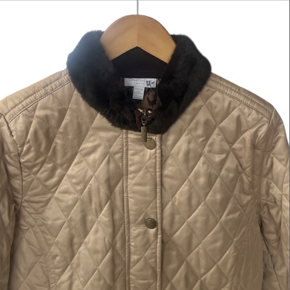 Charter Club Gold Quilted Puffer Jacket | Faux Fur Collar - Picture 4 of 11